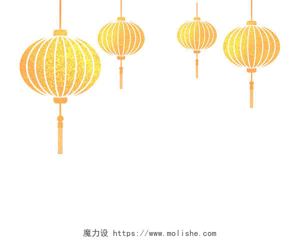金色手绘剪纸风古风中国风灯笼新年春节元素PNG素材